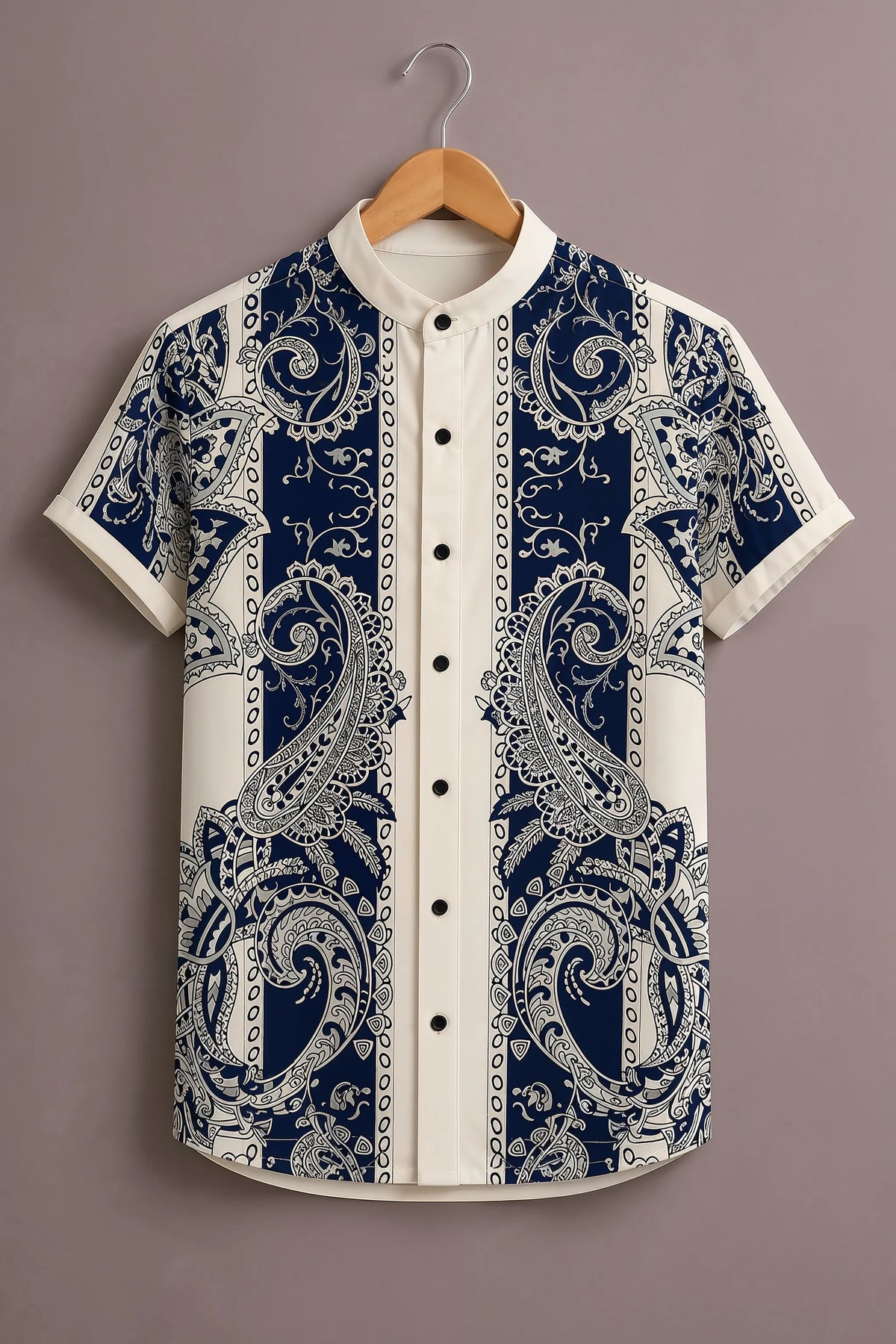 Navy Paisley Panel Shirt