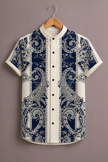 Navy Paisley Panel Shirt