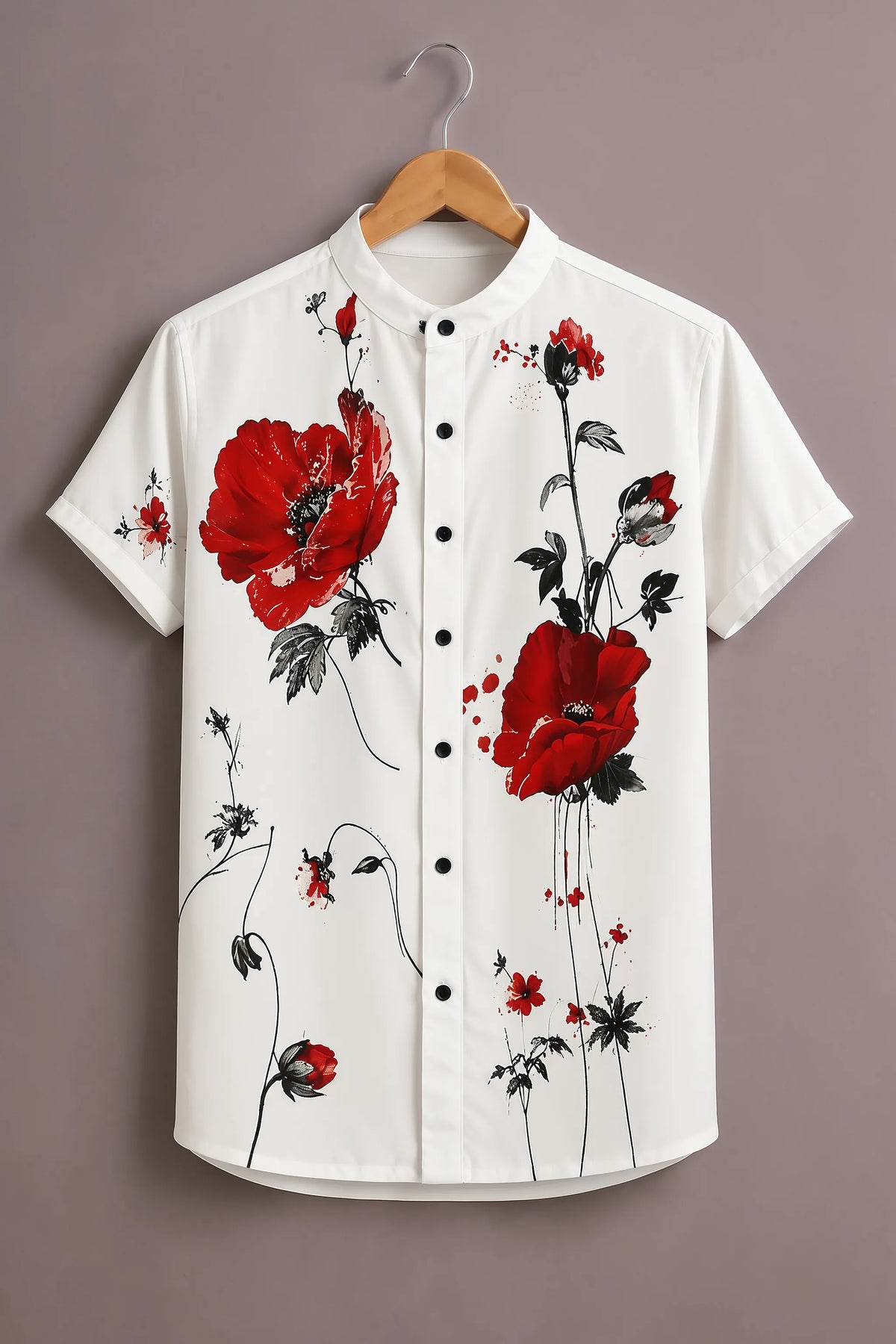 Red Blossom Print Shirt