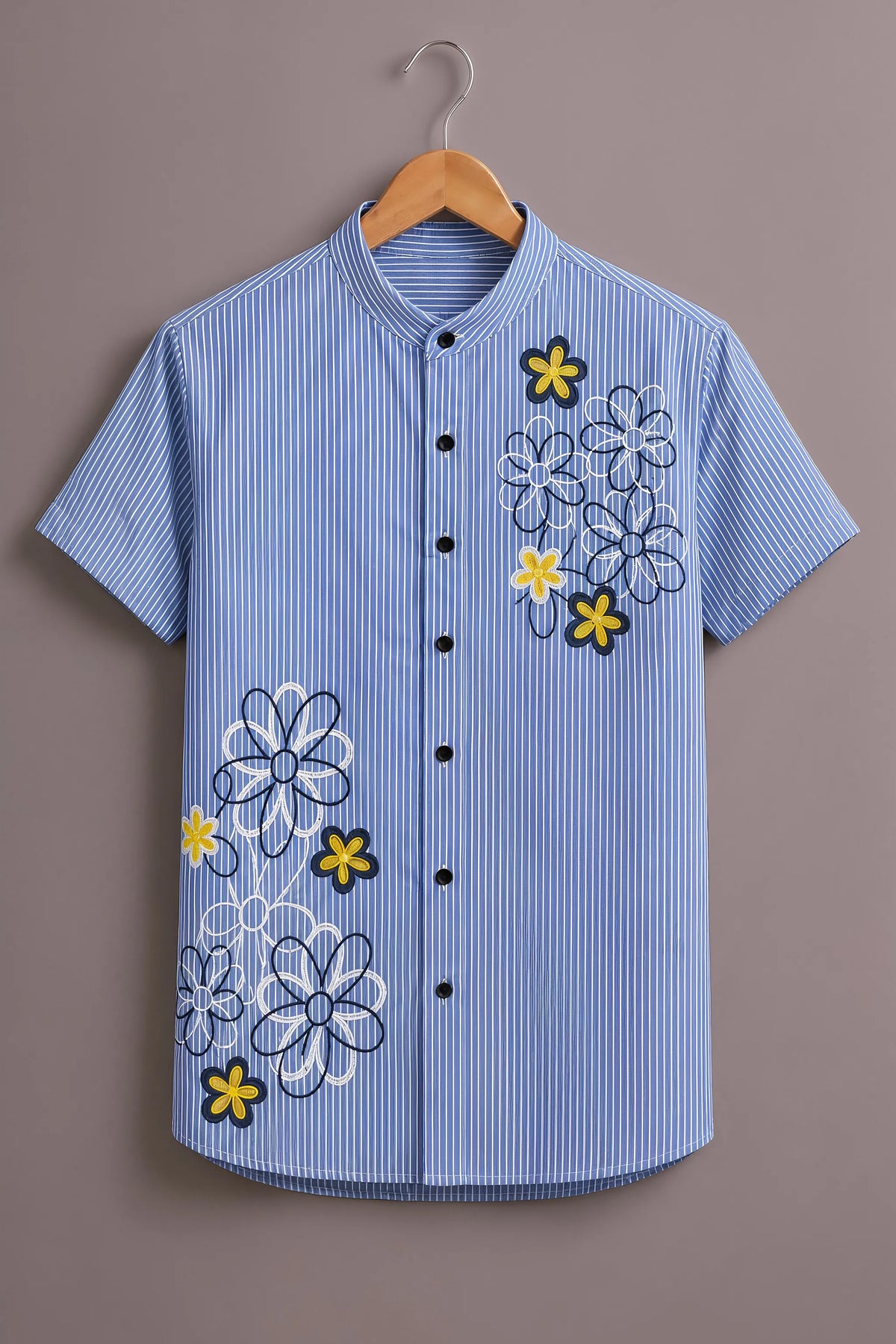Men's Sky Blue Floral Stripe Shir