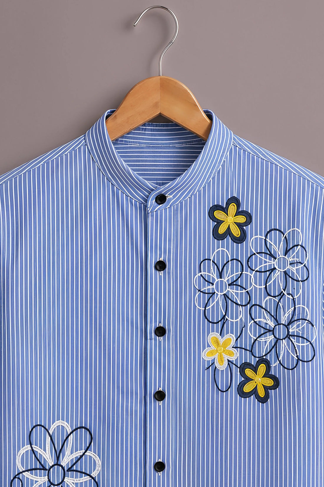 Men's Sky Blue Floral Stripe Shir