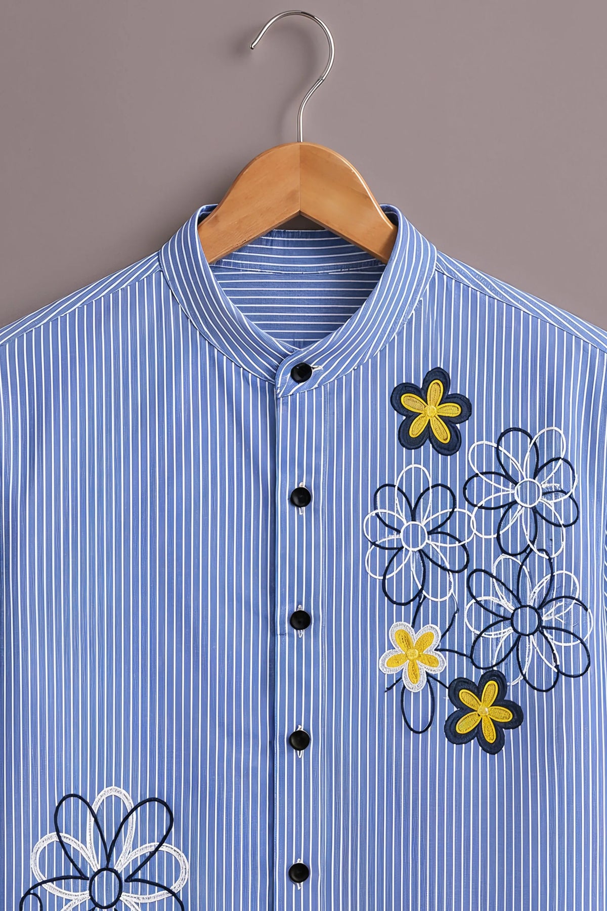 Men's Sky Blue Floral Stripe Shir