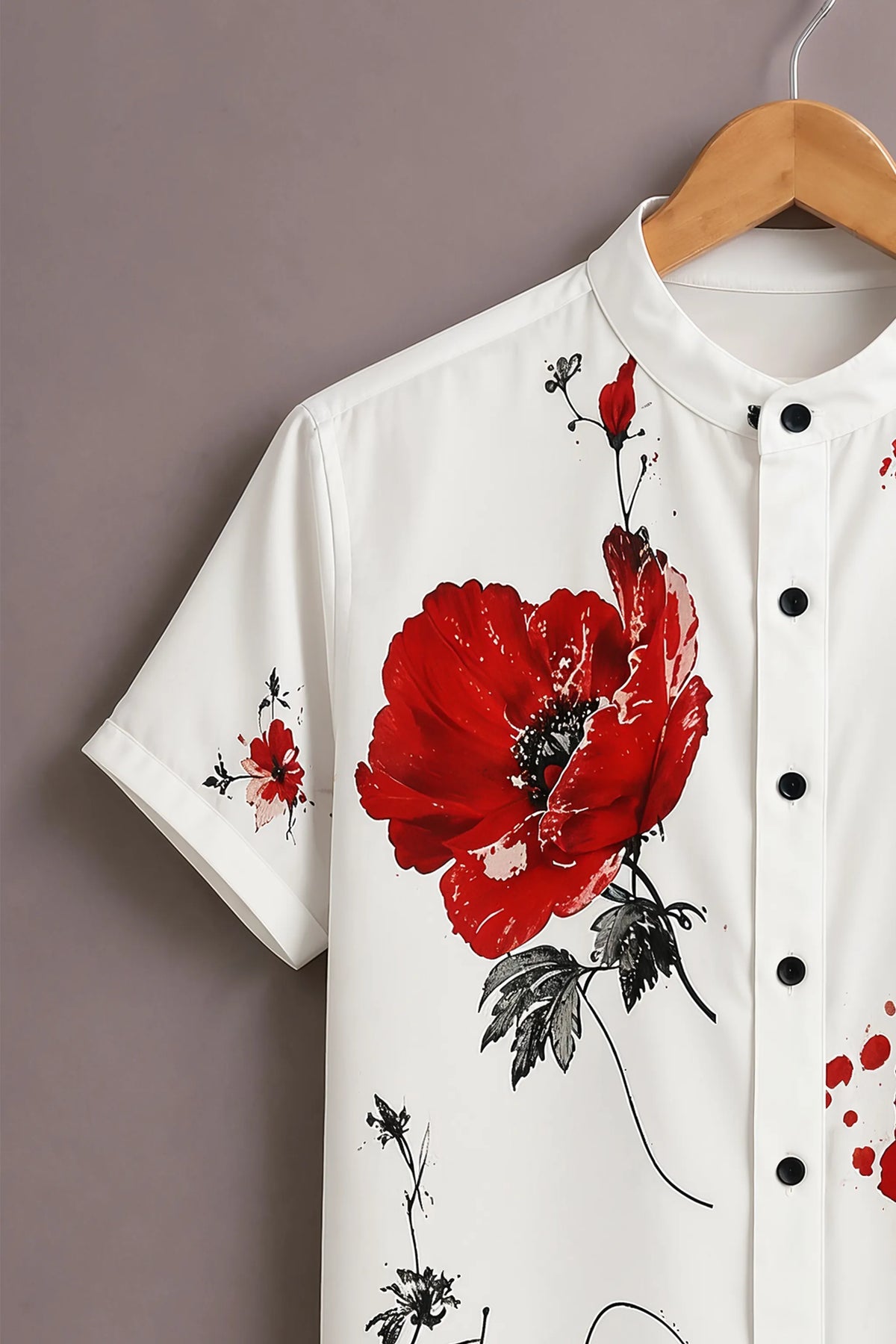 Red Blossom Print Shirt