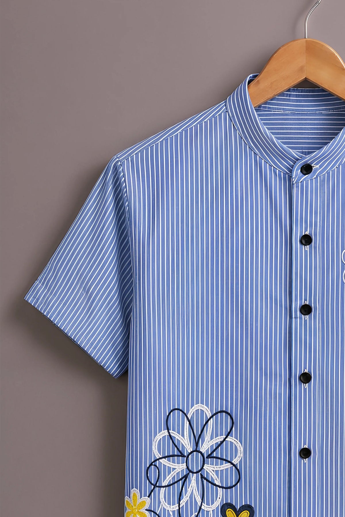 Men's Sky Blue Floral Stripe Shir